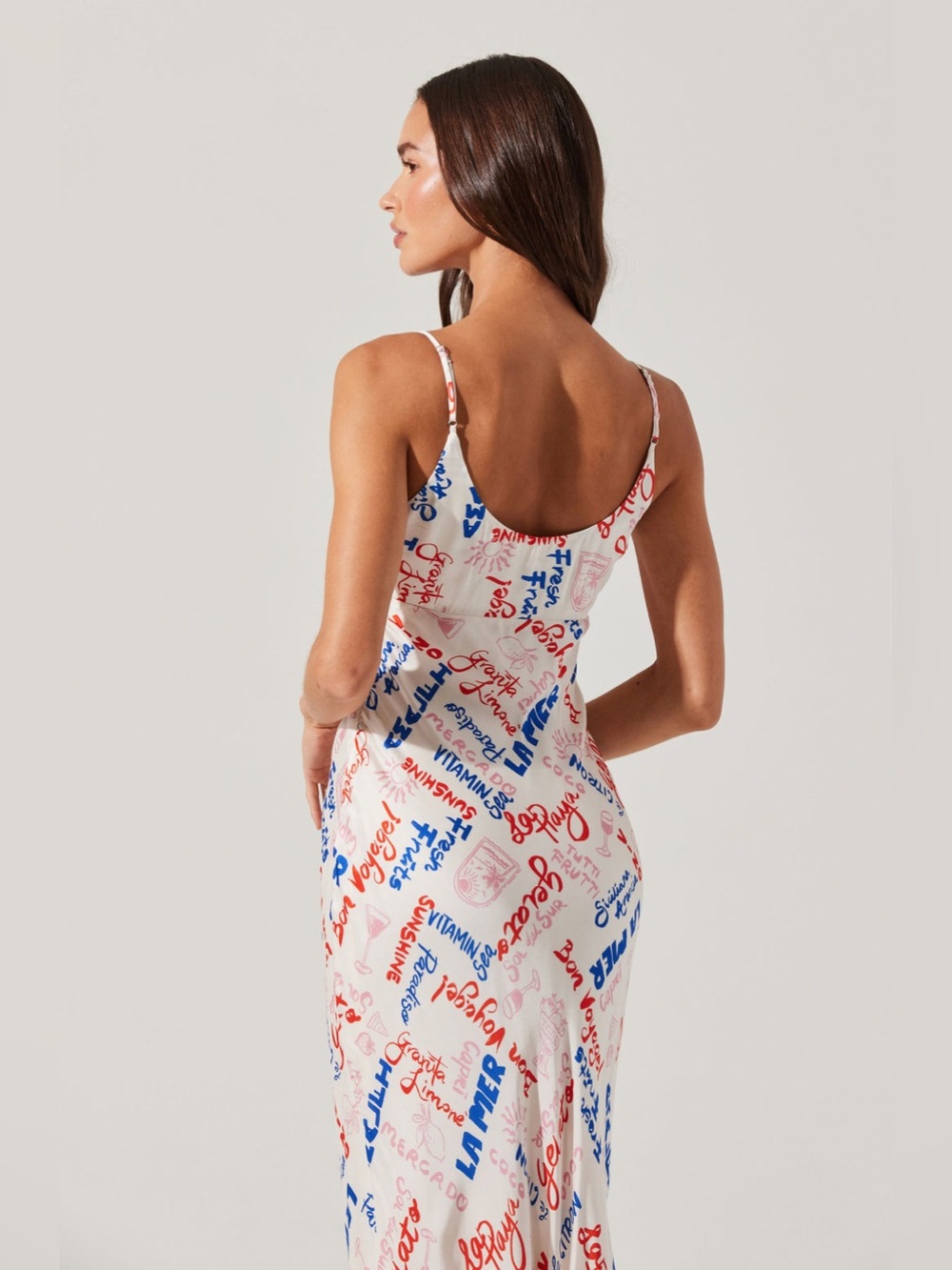 Astr French🇫🇷Poetry🖋️Midi Slip Dress in White, Blue & Red - Sz L NWT